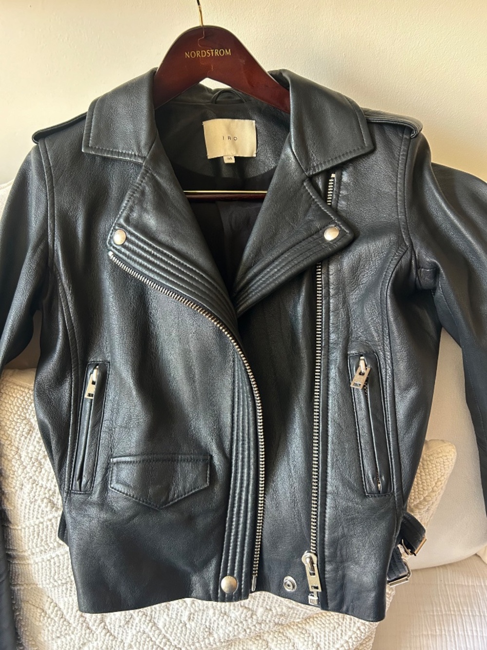 IRO Hanaspe Dark Navy Blue 100% Lamb Leather Moto Biker Jacket Size S